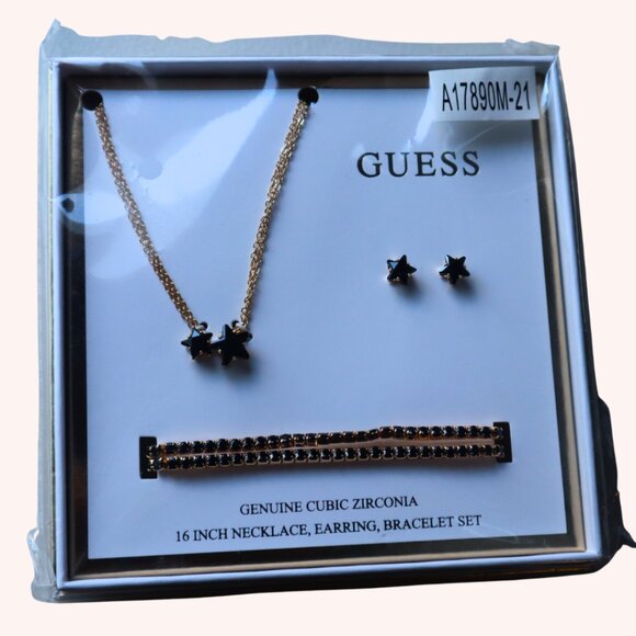 Gold & Black Star Jewelry Set Necklace, Stud Earrings & Bracelets Elegant Gift - Picture 3 of 4